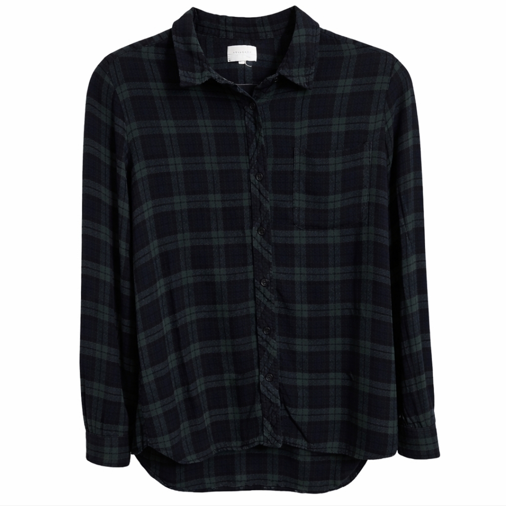 🍃 MelloDay Green & Navy Plaid Button-Up Shirt | Size Large Petite
